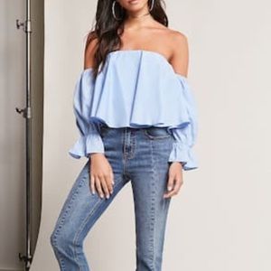 Cute off the shoulder blue top